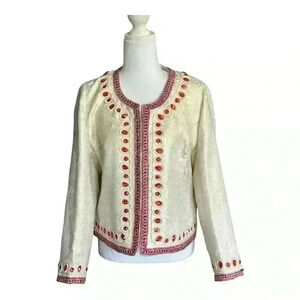 Michael Simon NWT Women’s Cream & Gold Brocade Beaded Short Waist Jacket XL